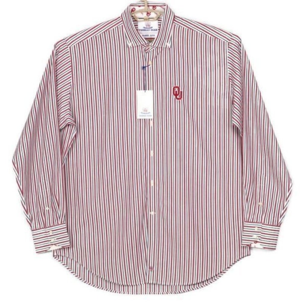 Oklahoma Sooners Thomas Dean Dress Shirt‎ White Red Blue Striped XL